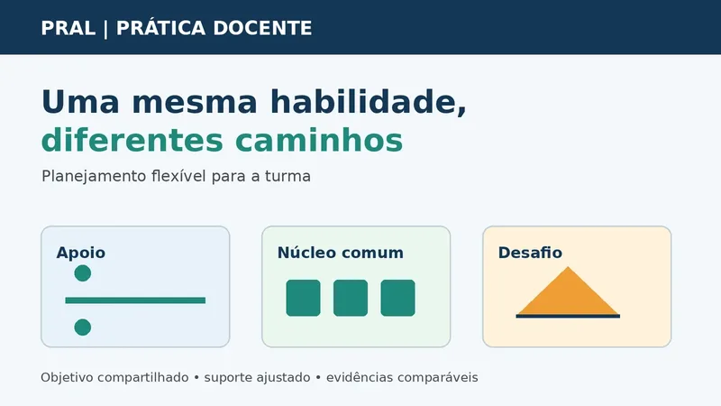 Três cartões ilustram diferentes níveis de suporte em uma atividade escolar