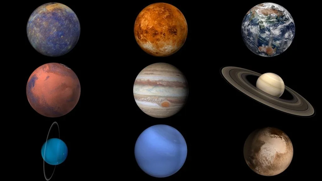 Montagem dos planetas do Sistema Solar em comparação visual de tamanhos