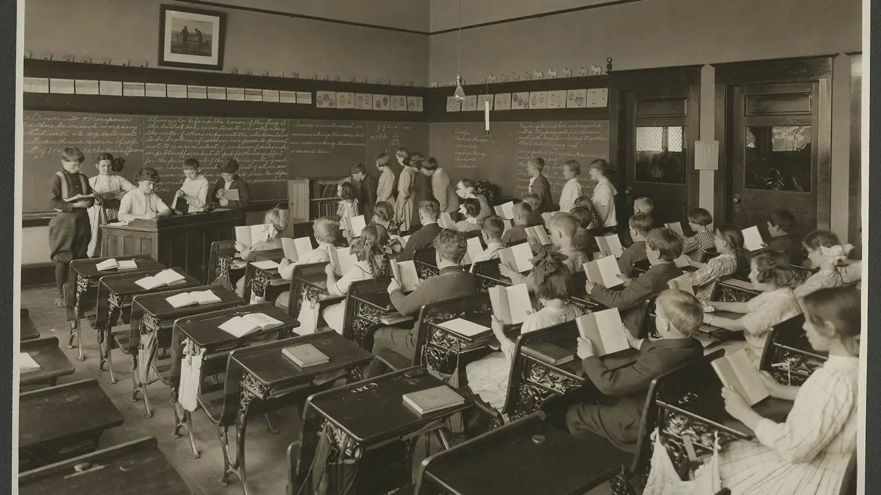 Estudantes lendo em uma sala de aula durante uma atividade de leitura