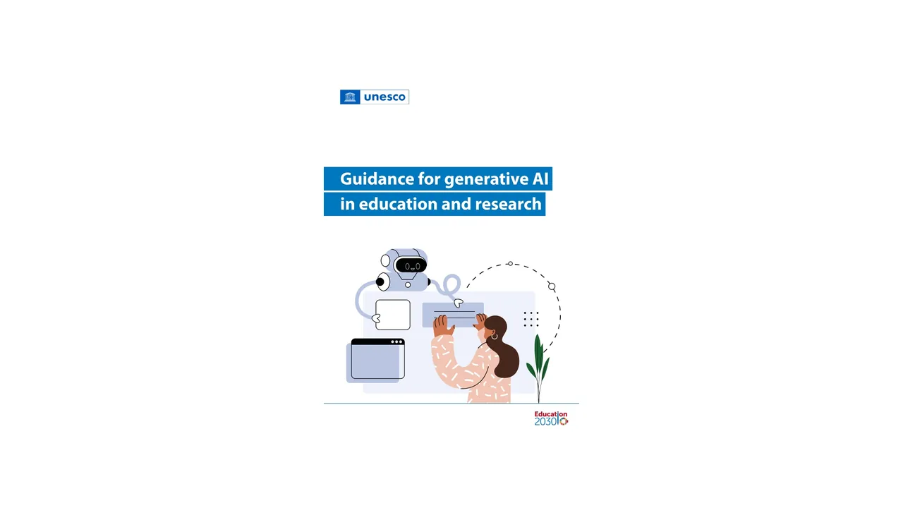 Imagem de capa com ilustração da UNESCO sobre inteligência artificial generativa na educação